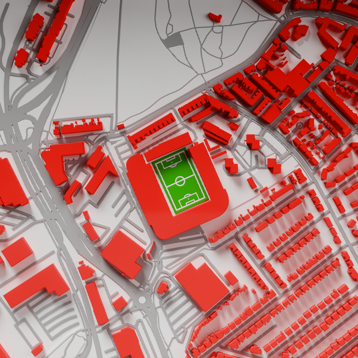 Close-up of the raised streets around Ashton Gate