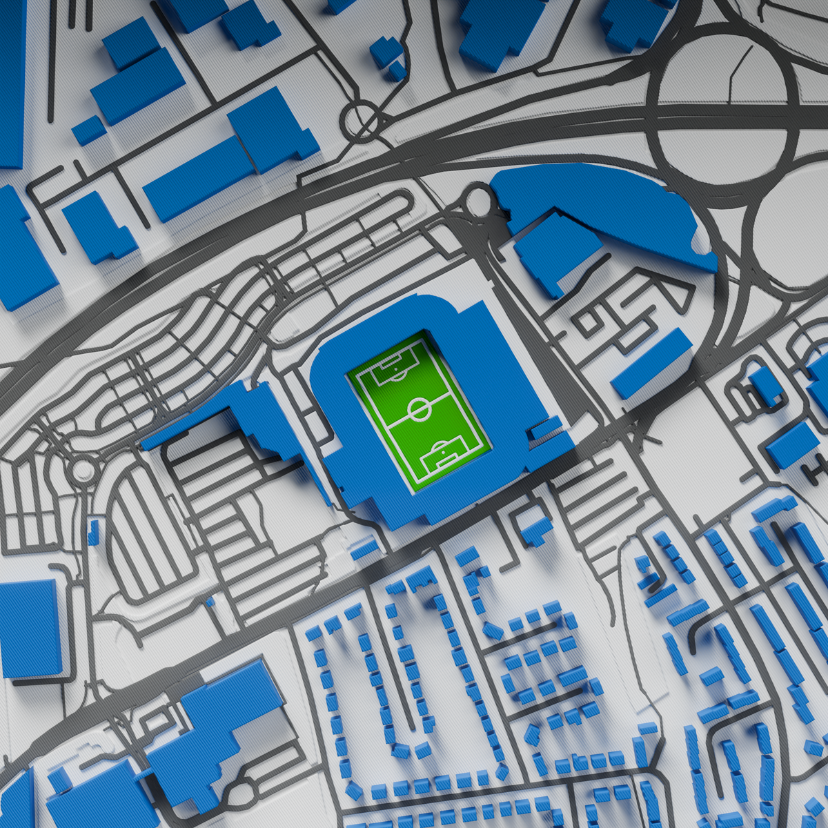 Elland Road 3D stadium map in a white frame